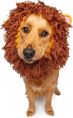 Vista 11 de Zoo Snoods Disfraz de león – Redecilla tejida para perro de melena para mascotas, cubierta cálida para el cuello para Halloween e invierno (S)