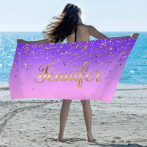 Vista 18 de Artsadd Toalla de playa personalizada con nombre, toallas de playa personalizadas con puntos azules y flores, toallas de playa con nombre