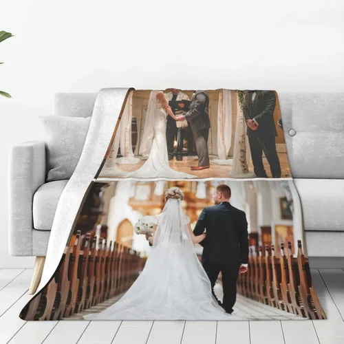 Vista 24 de Manta personalizada con texto, fotos, manta personalizada para cumpleaños de adultos y niños, boda, Navidad, Halloween, Día del Padre, Día