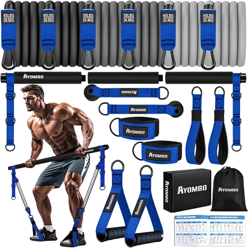 Vista 8 de Ayombo Pilates Equipment, Heavy Duty Pilates Bar Kit with Resistance Bands, Portable Gym Adjustable Exercise Bands, Home Squat Training, Arm, Abs