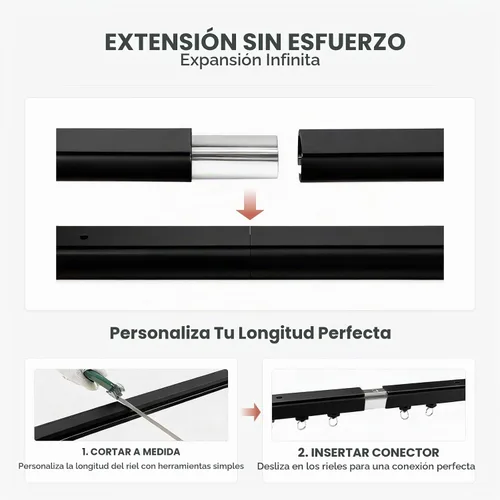 Vista 7 de ChadMade Kit de riel de cortina para montaje en techo o pared con ganchos, 3 pies a 6 pies de longitud ajustable para sala de estar, dormitorio