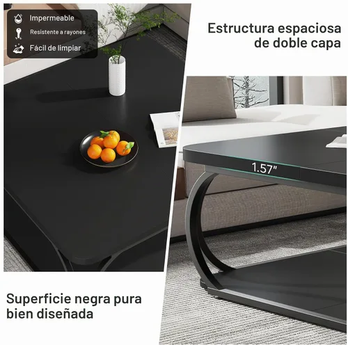 Vista 2 de Tribesigns Mesa de centro cuadrada con estante de almacenamiento abierto para sala de estar, mesa central grande de madera de 39 pulgadas, mesas