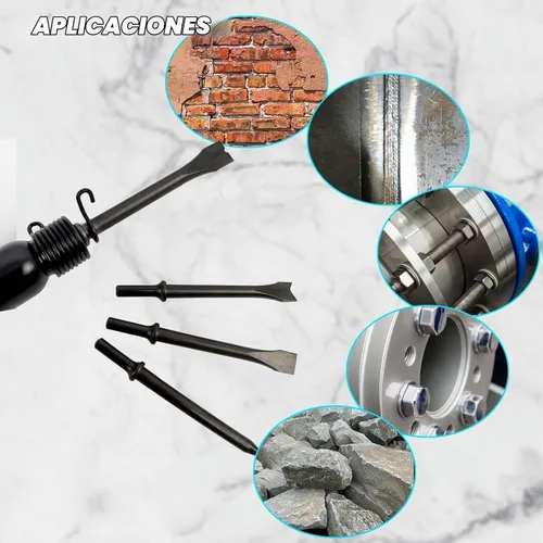 Vista 4 de Kit de martillo neumático, con cincel de aire de 4 piezas, herramienta de martillos neumáticos con reducción de vibración para trabajos metálicos