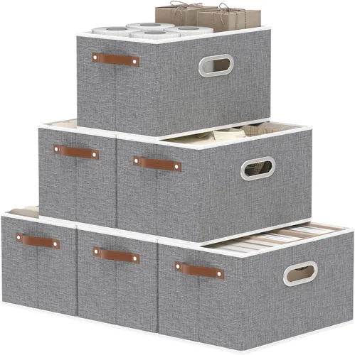 Vista 21 de Yawinhe Cestas de almacenamiento de tela, organizador plegable de armario para estantes, cajas grandes con 3 asas, contenedores de lona para ropa