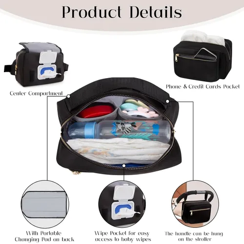Vista 3 de printe Bolso pequeño para pañales con cambiador portátil, bolsa de cintura para mujer con bolsillo para toallitas para viajes, paquete divertido