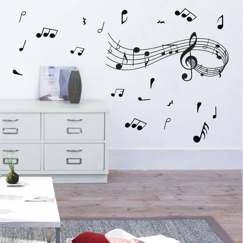 Vista 9 de Calcomanías de pared de notas musicales, notas musicales creativas, calcomanías de pared de vinilo extraíbles para aula, estudio de música, sala