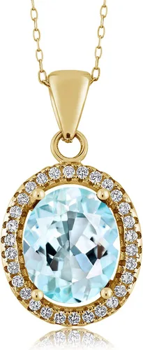 Vista 18 de Gem Stone King Collar con colgante de plata chapada en oro amarillo de 18 quilates de 0.433 x 0.354 in con piedra natal ovalada para mujer