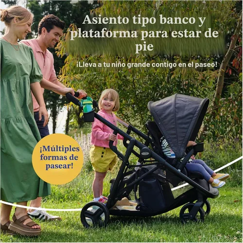 Vista 3 de Graco Ready2Grow LX 2.0 - Cochecito doble con opciones de asiento de banco y plataforma de pie, Clark