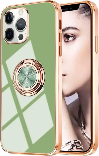 Vista 22 de Compatible con iPhone 11 Kickstand, anillo de rotación de 360 grados integrado con borde de oro rosa brillante que funciona con soporte magnético