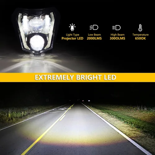 Vista 4 de RAMJET4X4 faro LED para motocicleta con luz diurna DRL compatible con motocross, pit bike, enduro, ATV, supermoto 150 250 350 450 500 SX XCW EXC SXF