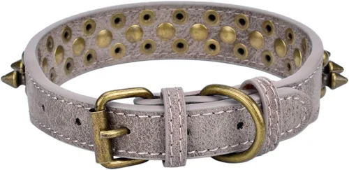 Vista 36 de Collar ajustable de piel sintética con remaches de clavos para gatos, cachorros y perros.