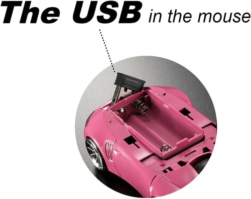 Vista 6 de 2.4GHz 3D Car Shape Ratón óptico inalámbrico USB Gaming Mouse con receptor para PC portátil (rosa)
