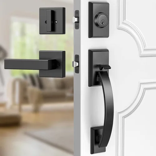 Vista 11 de Manija de puerta delantera negra ajustable 12.7 pulgadas manija de entrada exterior pesada reversible