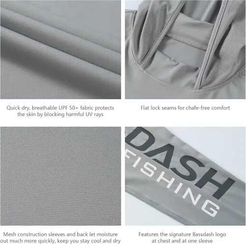 Vista 5 de BASSDASH UPF 50+ - Sudadera con capucha para hombre, protección solar UV, manga larga, rendimiento
