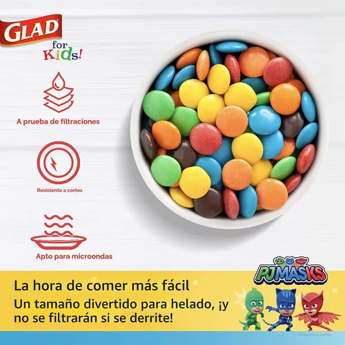 Vista 3 de Glad Cuencos de papel para aperitivos con tapas para niños, diseño espacial, resistentes, desechables para microondas con tapas para sopa o helado