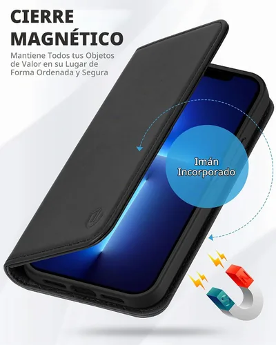 Vista 4 de SHIELDON Funda para iPhone 13 Pro Max 5G, Funda de Cartera de Cuero Genuino Magnética Folio a Prueba de Golpes con Soporte Kickstand Portador