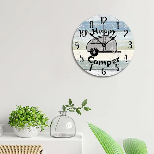 Vista 3 de ArogGeld Happy Camper - Reloj de pared de madera para campamento de verano, 10 pulgadas, silencioso, sin tictac, funciona con pilas, para sala
