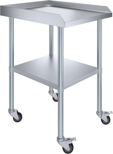 Vista 24 de AmGood Mesa de trabajo comercial con protector contra salpicaduras y salpicaduras laterales con ruedas NSF