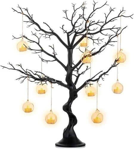 Vista 13 de Sziqiqi Árbol artificial negro para centro de mesa, pequeños árboles falsos de 1.9 pies, árbol sintético para fiesta, cumpleaños, jardín, hogar