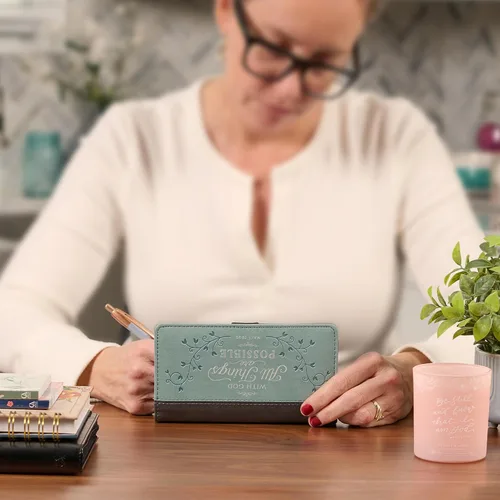 Vista 5 de Christian Art Gifts Teal Faux Leather Checkbook Cover for Women
