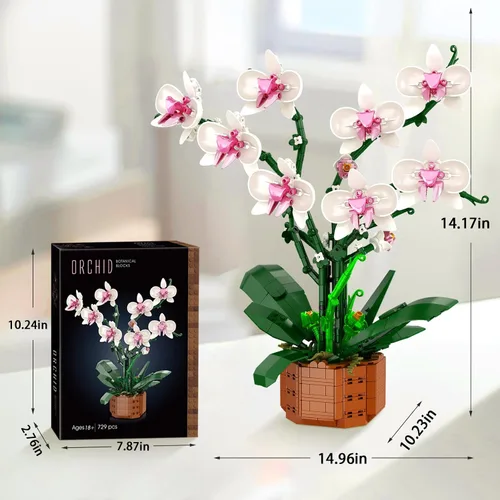Vista 5 de Bilinott Juego de Bloques de Construcción de Flores de Orquídea, Conjunto de Construcción de Flores Artificiales de Interior para Hogar, Cocina