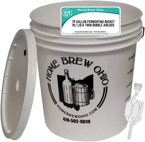 Vista 2 de Home Brew Ohio Cubo de fermentación de 7.9 galones con tapa con ojales y esclusa de aire de doble burbuja