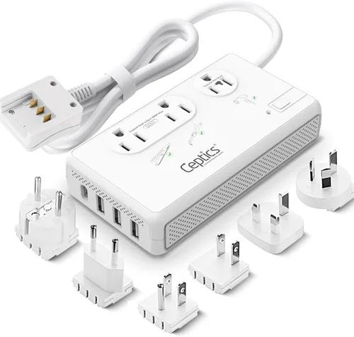Vista 10 de Adaptador de viaje Ceptics, de EE. UU. a Japón, Filipinas, con doble USB, tipo A, ultra compacto All in One - 2 USB + 2 US Sockets Blanco
