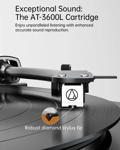 Vista 2 de MYKESONIC - Reproductor de discos automático, tocadiscos de vinilo Bluetooth con transmisión por correa, cartucho magnético AT-3600L, Bluetooth