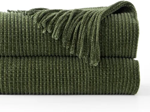 Vista 16 de BATTILO HOME Manta verde manzana para sofá, suave manta de punto de chenilla con borlas para la decoración del hogar, manta verde primavera