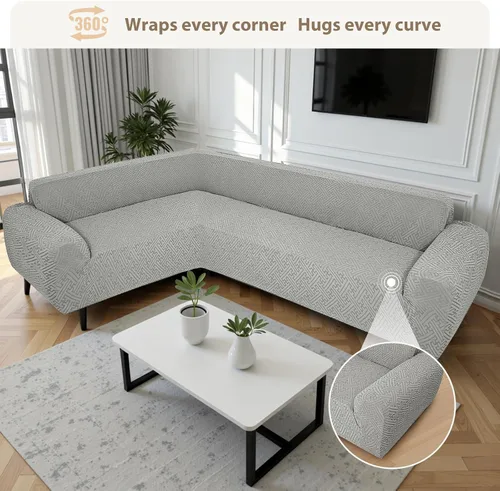 Vista 4 de Fundas para sofá seccional en forma de L de 1 pieza, fundas de esquina elásticas para sofá, funda de sofá antideslizante, lavable, fundas de sofá