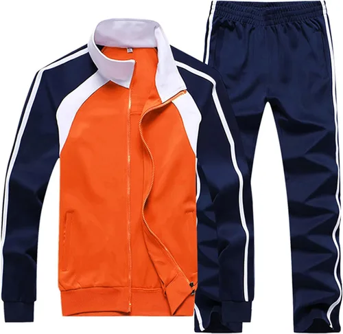Vista 7 de Sun Lorence Conjunto deportivo para correr para hombre, casual, con cremallera completa Negro Rojo 822