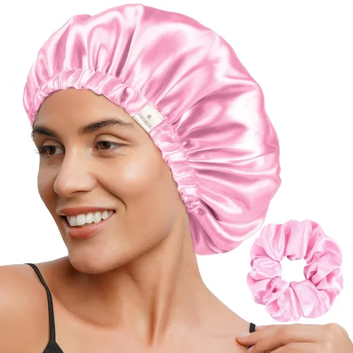 Vista 20 de YANIBEST Gorro de Satén Ajustable de Doble Capa Gorro de Cabello para Dormir, Gorros para Mujeres, Gorros para Cabello Natural Rizado, Gris Ceniza