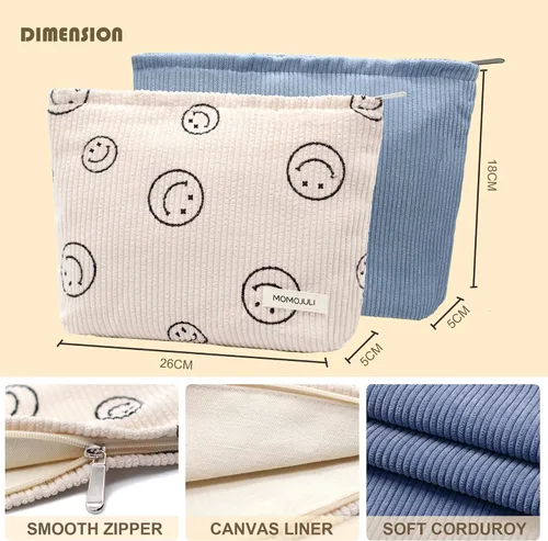 Vista 4 de Bolsa de maquillaje de pana, bolsa cosmestic de gran capacidad para mujeres y mujeres, organizador de maquillaje estético, accesorios con cremallera