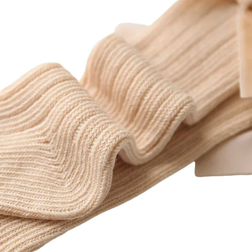 Vista 7 de Kayotuas Calcetines altos hasta la rodilla con lazos, calcetines de uniforme con volantes de tubo largo, calcetines de punto acanalado para bebés