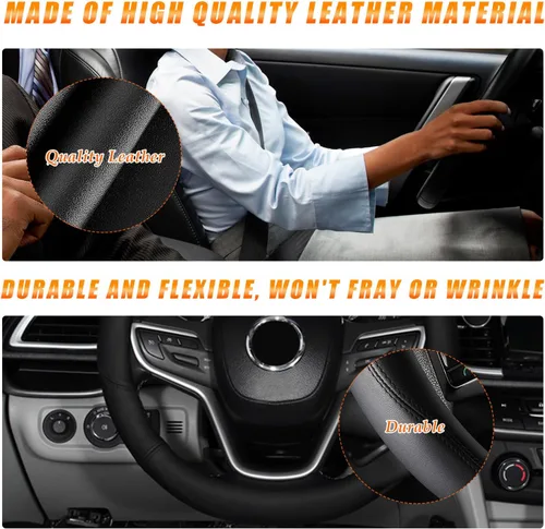 Vista 3 de Ziciner Funda de Volante, Funda de Volante de Cuero Suave Premium Duradero Elástico, Protector de Volante Auto de Lino Elástico Transpirable