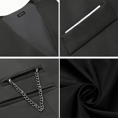 Vista 4 de Chaleco formal de negocios ajustado sin mangas para hombre Negro
