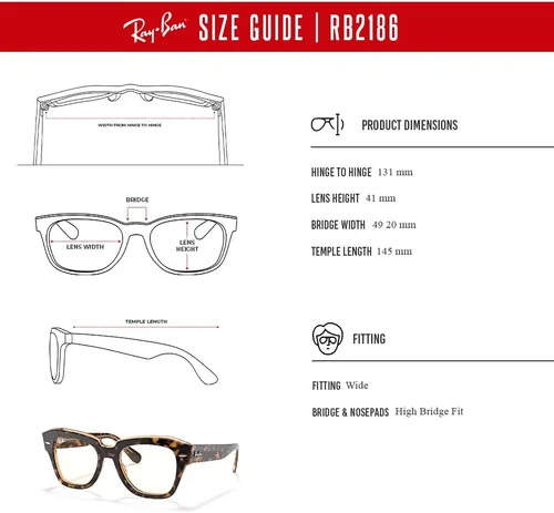 Vista 6 de Ray-Ban State Street RB2186 - Lentes de sol cuadrados para hombre y mujer + paquete con kit de gafas de diseñador iWear