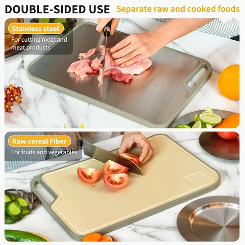 Vista 2 de Tabla de cortar para cocina, tabla de cortar de acero inoxidable fácil de limpiar, tablas de cortar grandes de doble cara de 15.7 x 10.6 pulgadas
