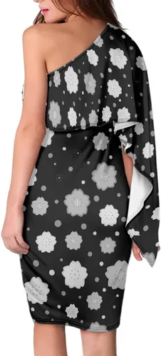 Vista 2 de PORCLAY Vestido corto ajustado con estampado floral de un hombro para mujer, manga de mariposa, dobladillo asimétrico, vestidos de fiesta