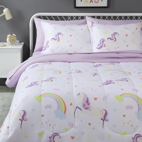 Vista 17 de Amazon Basics Juego de ropa de cama de microfibra de 5 piezas Bed-in-a-Bag para niños, individual, azul, sólido