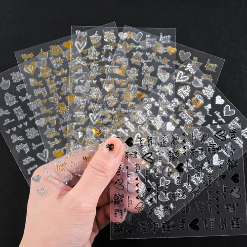Vista 8 de GRITOSE Calcomanías de uñas para el día de San Valentín, 6 hojas de calcomanías autoadhesivas para decoración de uñas, diseño negro para besar