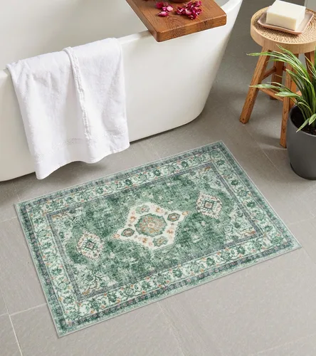 Vista 20 de Alfombras de Baño Bohemias Azules Seavish, Tapete de Baño Absorbente Vintage Desgastado de 18x26 Pulgadas, Alfombra de Baño Pequeña Antideslizante
