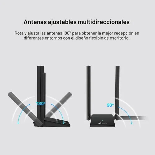 Vista 8 de TP-Link Adaptador USB WiFi 6 para PC de escritorio, antena WiFi de doble Negro