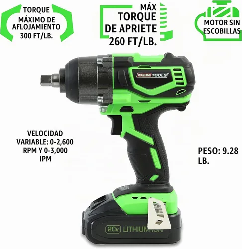 Vista 4 de OEMTOOLS 24486 Llave de impacto de iones de litio de 20 V máximo, sin escobillas, motor de alto rendimiento que produce más par y tiempos