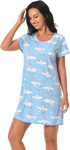 Vista 3 de Paquete de 3 camisones para mujer, de algodón suave, manga corta, camisas de noche con estampado para dormir