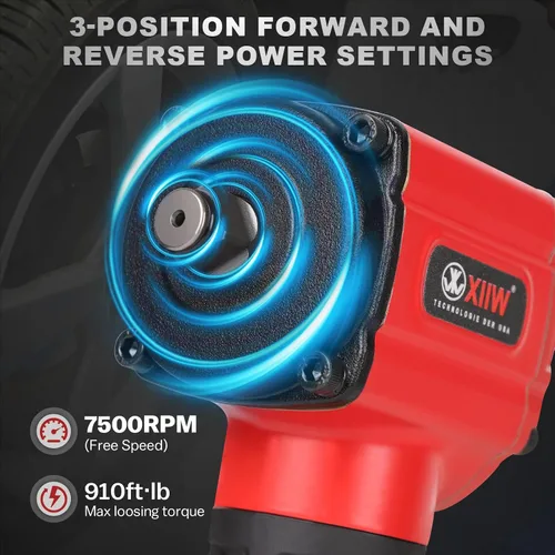 Vista 3 de XIIW Llave de impacto angular de 1/2 pulgada, par máximo de 910 pies-libras, diseño compacto y ligero de 3.63 lb, pistola de aire de impacto mini
