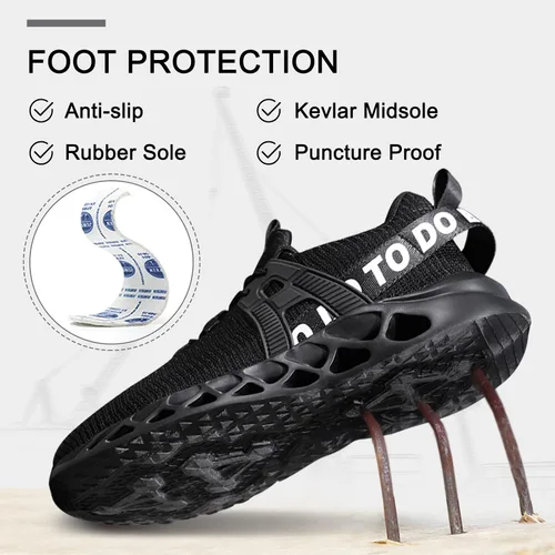 Vista 4 de Zapatos de punta de acero para hombres zapatos de trabajo indestructibles de seguridad para hombres zapatos ligeros a prueba de pinchazos
