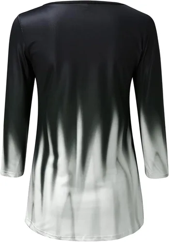 Vista 3 de Crop Tops for Women 34 Sleeve Criss Cross Tops Sexy Fashion Gradient Color Print Tops Blouse 2023 Summer New Tunic Shirts