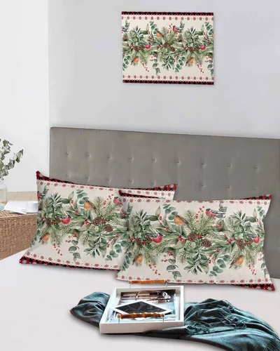 Vista 5 de Fundas de almohada navideñas de tamaño estándar, 2 paquetes de fundas de almohada suaves para cama, fundas de almohada para sofá de cuerpo largo