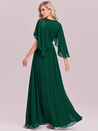 Vista 2 de Ever-Pretty Vestido de fiesta de noche de gasa con cuello en V para mujer 0640